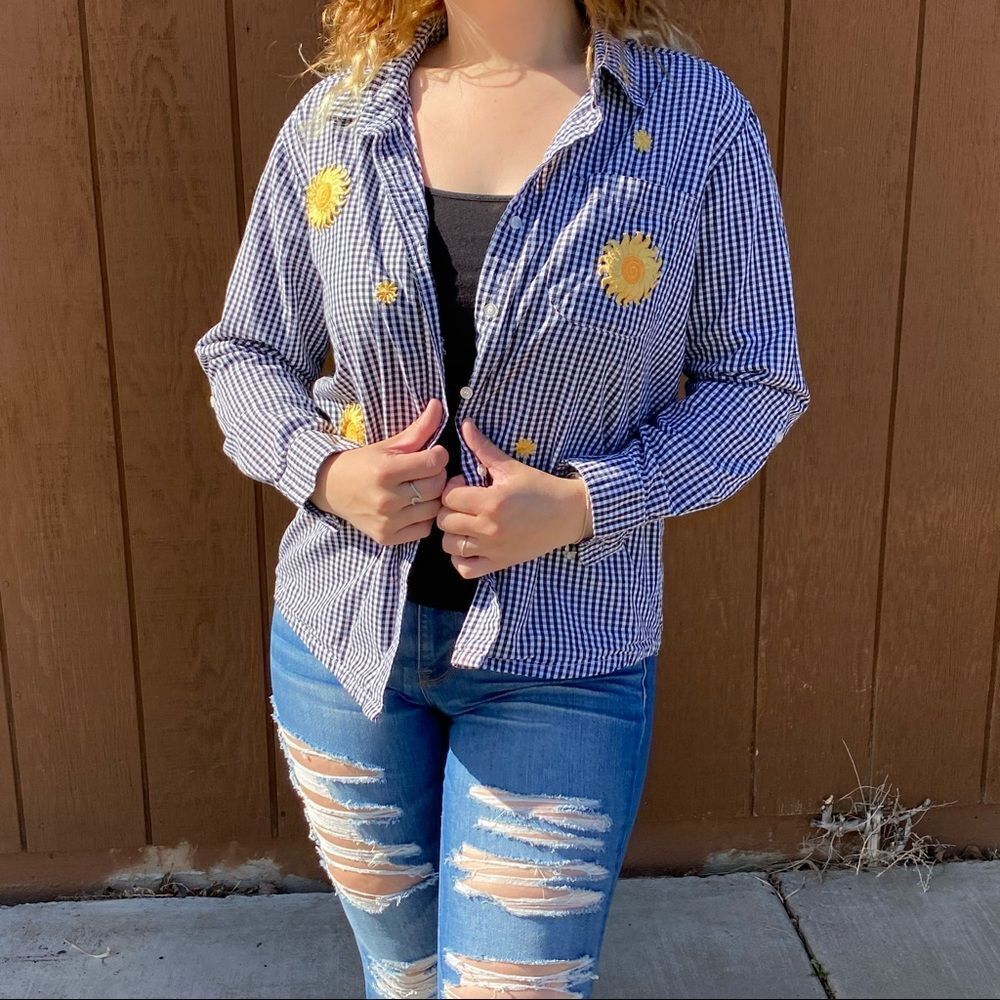 Gingham And Sunflower Button Down - image 2